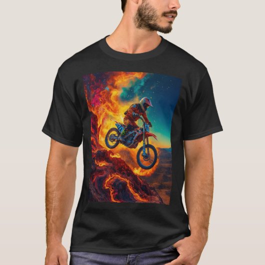 モトクロスライダーが火災から脱出 Tシャツ (正面)
