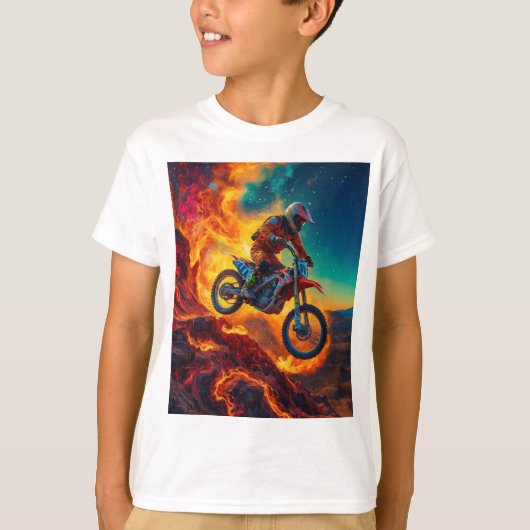 モトクロスライダーが火災から脱出 Tシャツ (正面)