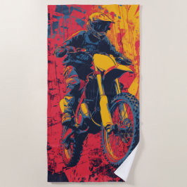 モトクロスライダーポップアートアーバンアクション ビーチタオル