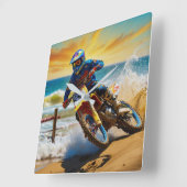 モトクロスレーサーアットビーチレース スクエア壁時計 (傾斜)