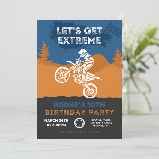 モトクロス誕生日招待状 |ダートバイク招待状 招待状 (スタンド正面)