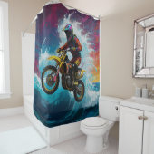 モトクロス・ライダーが波を駆け抜ける シャワーカーテン (インサイチュ)