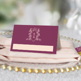 モトグラム冠ワインレッド結婚ピーチ プレイスカード