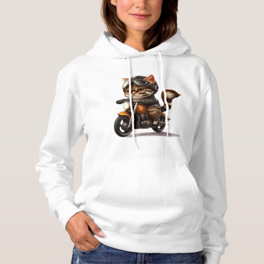 モトサイクルTクラシックシャツに乗る可愛い猫(5) パーカ (正面)