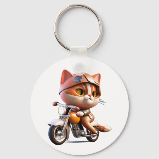 モトサイクルTシャツクラシックに乗る可愛い猫 キーホルダー (正面)