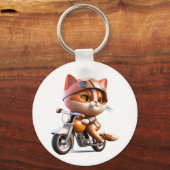 モトサイクルTシャツクラシックに乗る可愛い猫 キーホルダー (正面)