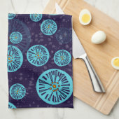 モトッコ人のMoonflowerのデザインのふきんの青 キッチンタオル (四つ折り)