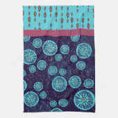 モトッコ人のMoonflowerのデザインのふきんの青 キッチンタオル (縦)