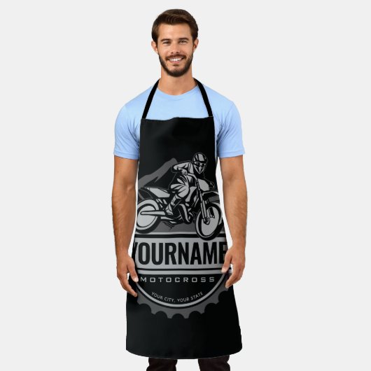 モトパーソナライズされたクロスライダーダートバイクヒルレース エプロン (着用した状態)