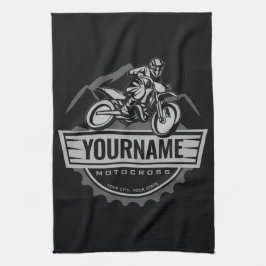 モトパーソナライズされたクロスライダーダートバイクヒルレース キッチンタオル