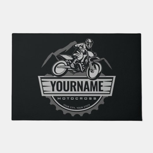 モトパーソナライズされたクロスライダーダートバイクヒルレース ドアマット (正面)