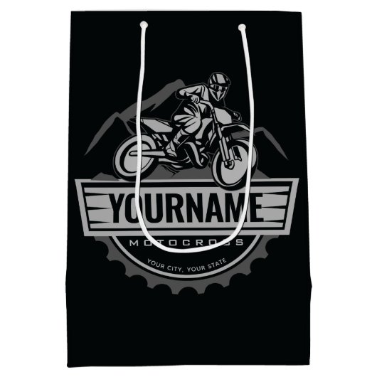 モトパーソナライズされたクロスライダーダートバイクヒルレース ミディアムペーパーバッグ (裏面)