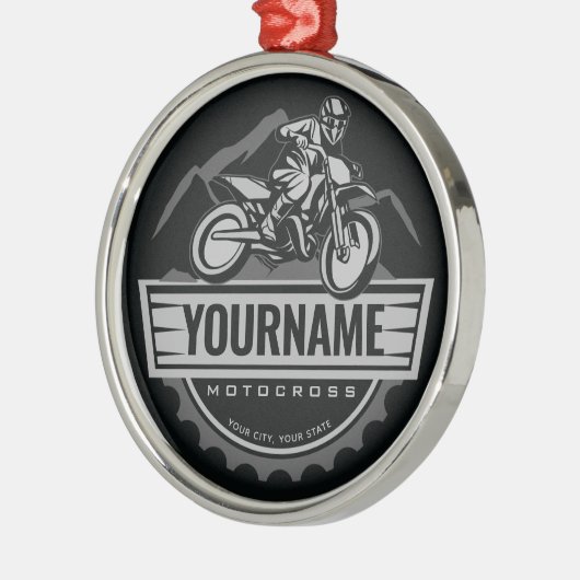 モトパーソナライズされたクロスライダーダートバイクヒルレース メタルオーナメント (左)