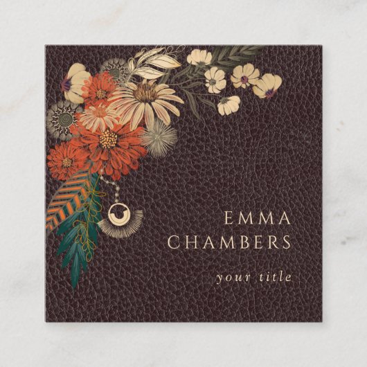 モトボホフローラブラウンレザービジネスカード スクエア名刺 (正面)