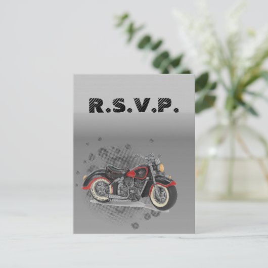 モト素朴ルグランジバイクもしくは自転車に乗る人ウェディングrsvp インビテーションポストカード (スタンド正面)