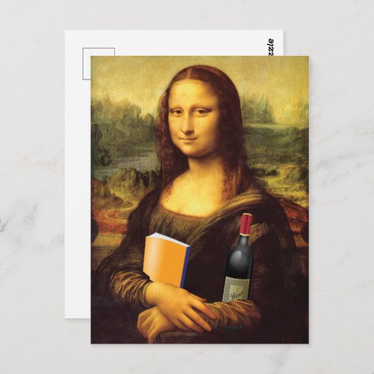 モナおもしろいリサ – ワインと本 ポストカード (正面/裏面)