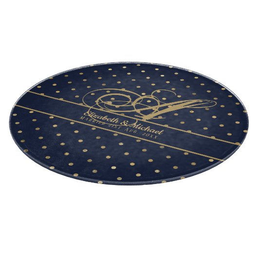 モナガムネイビーブルー金ゴールド水玉模様ニューリウェズ結婚ズ カッティングボード (角)