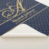 モナガムネイビーブルー金ゴールド水玉模様ニューリウェズ結婚ズ シェルパブランケット (3/4)