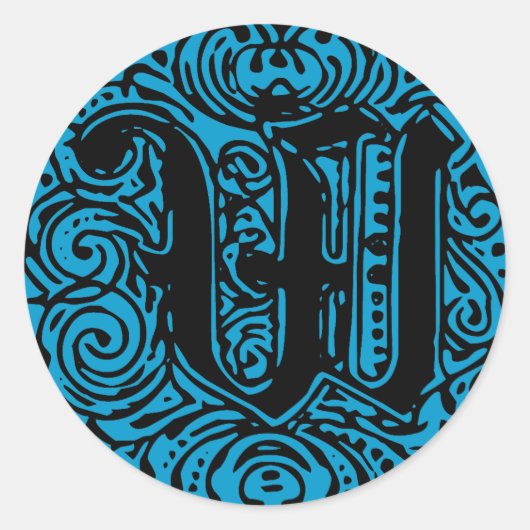 モナキアモノグラム文字WイニシャルアルファベットW ラウンドシール (正面)