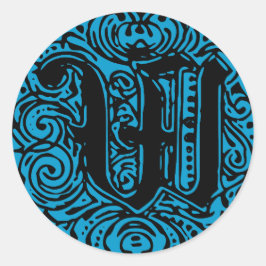 モナキアモノグラム文字WイニシャルアルファベットW ラウンドシール