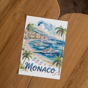 モナコの水彩画 フランス リヴィエラ 旅行 ヴィンテージ ポストカード