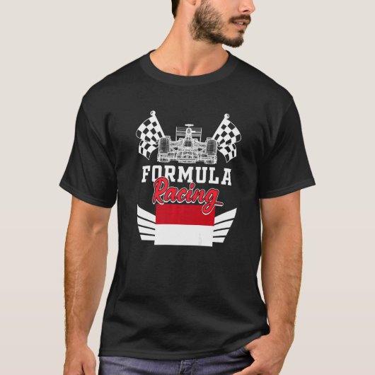 モナコオートレースモナコ国旗FormulaレーシングカーRa Tシャツ (正面)