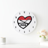 モナコカントリーコードMCO国旗のハート ラージ壁時計 (ホーム)