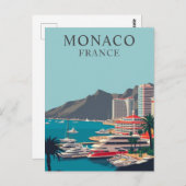 モナコフランスボート波止場ハーバーヴィンテージ ポストカード (正面/裏面)