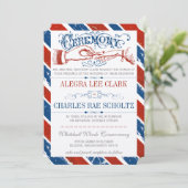 モナコブルーレッドレトロヴィンテージタイポグラフィ招待状 招待状 (スタンド正面)