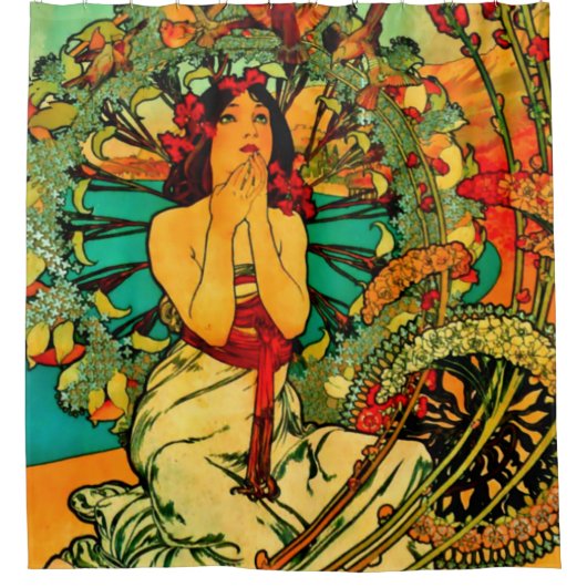 モナコモンテカルロポスターバイアルフォンスミュシャ シャワーカーテン (正面)