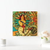 モナコモンテカルロポスターバイアルフォンスミュシャ スクエア壁時計 (ホーム)