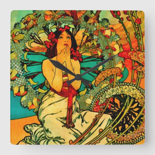 モナコモンテカルロポスターバイアルフォンスミュシャ スクエア壁時計 (正面)