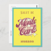 モナコモンテカルロレトロヴィンテージイエローハガキ ポストカード (正面/裏面)