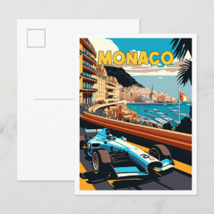 モナコヴィンテージ旅行イラストレーション ポストカード