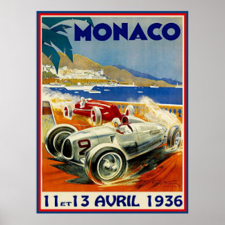 モナコヴィンテージ1936グランプリオートレースプリント ポスター