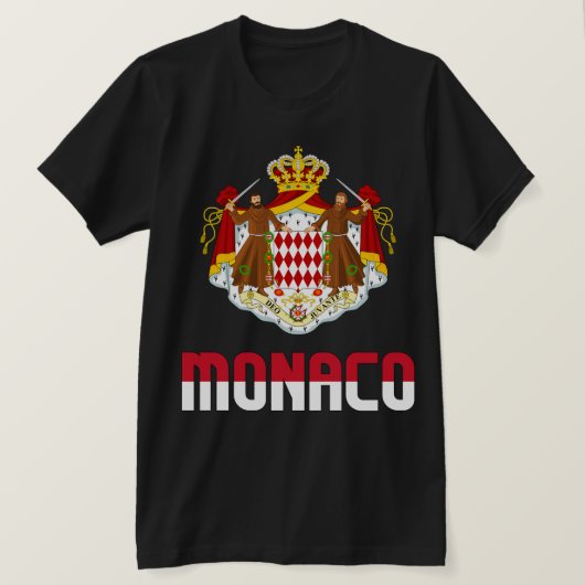 モナコ国旗とコート・オブ・アームズ Tシャツ (デザイン正面)