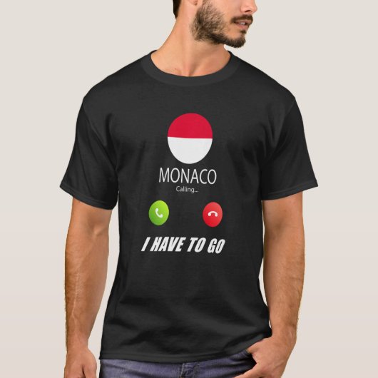モナコ国旗の土産モナコが電話している Tシャツ (正面)