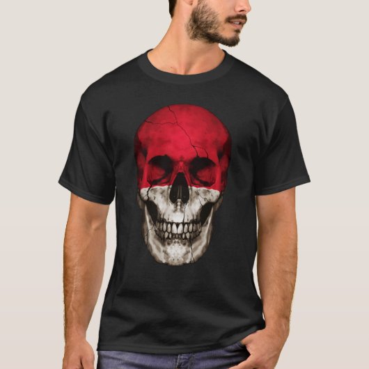 モナコ国旗スカルモナカンルーツパトリオ誇りを持ったチック Tシャツ (正面)