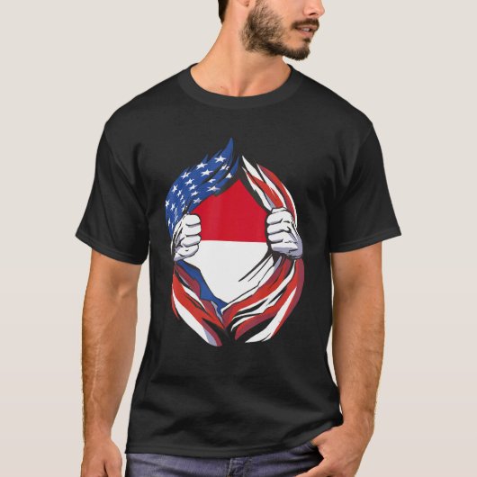 モナコ国旗誇りを持ったアメリカンオブマイモナカン伝統 Tシャツ (正面)