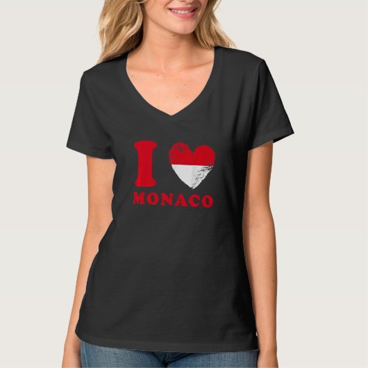 モナコ大好き ハート型の旗 モナコ 1 Tシャツ (正面)