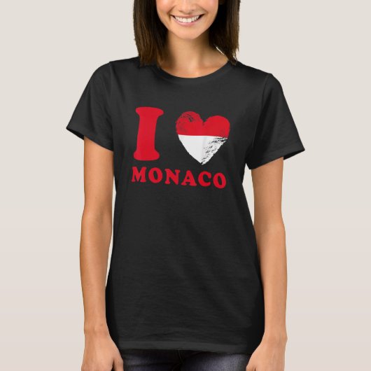 モナコ大好き ハート型の旗 モナコ Tシャツ (正面)