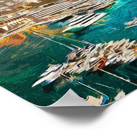 モナコ油絵を描イラストレーション旅行港 ポスター (角)