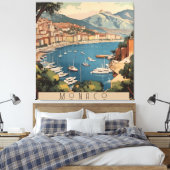 モナコ港を見下ろすヴィンテージ旅行のポスター キャンバスプリント (インサイチュ (寝室))