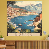 モナコ港を見下ろすヴィンテージ旅行のポスター キャンバスプリント (インサイチュ (リビング))