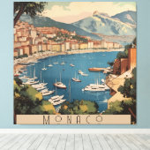 モナコ港を見下ろすヴィンテージ旅行のポスター キャンバスプリント (インサイチュ (ウッドフロア))