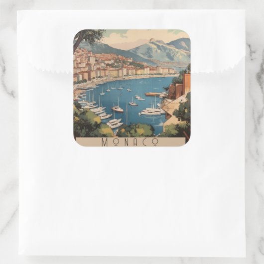 モナコ港を見下ろすヴィンテージ旅行のポスター スクエアシール (バッグ)