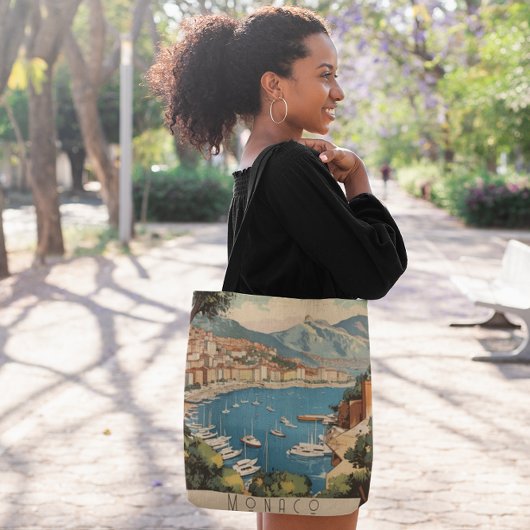 モナコ港を見下ろすヴィンテージ旅行のポスター トートバッグ