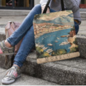 モナコ港を見下ろすヴィンテージ旅行のポスター トートバッグ