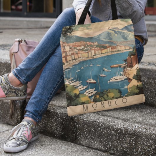 モナコ港を見下ろすヴィンテージ旅行のポスター トートバッグ