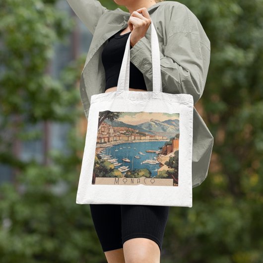 モナコ港を見下ろすヴィンテージ旅行のポスター トートバッグ